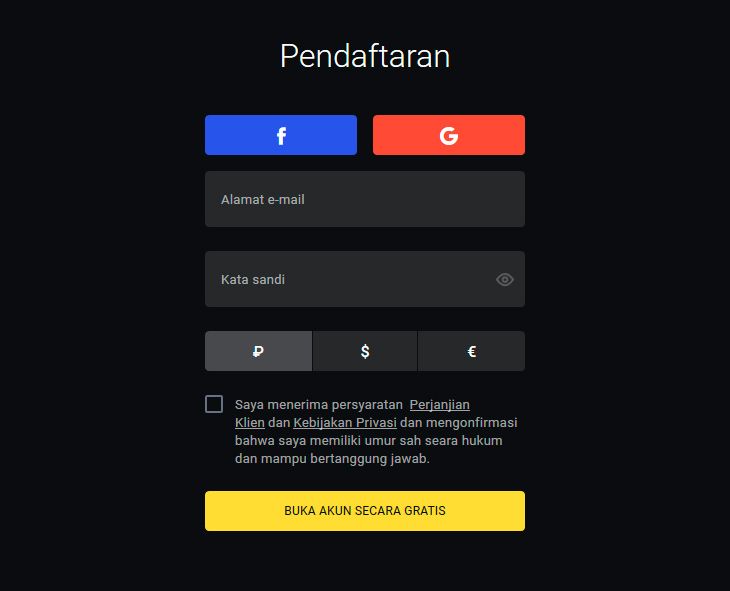 Formulir pendaftaran akun Binomo