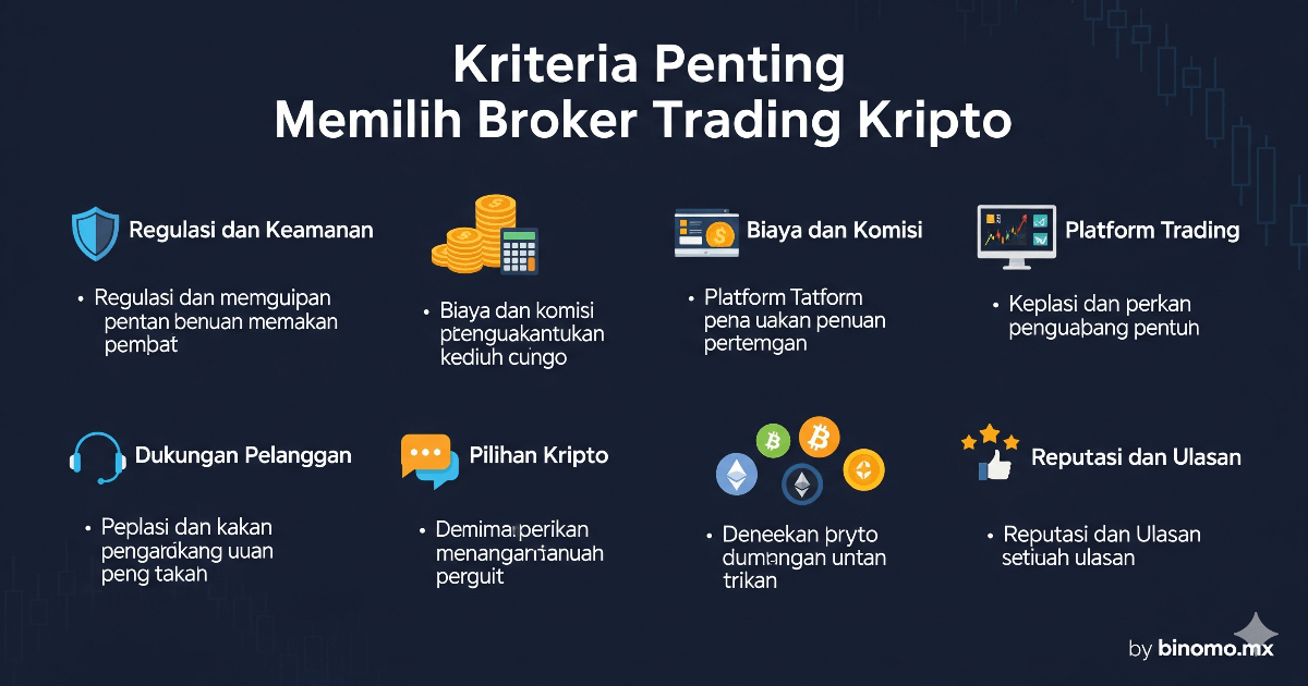 Infografis tentang kriteria penting memilih broker trading crypto