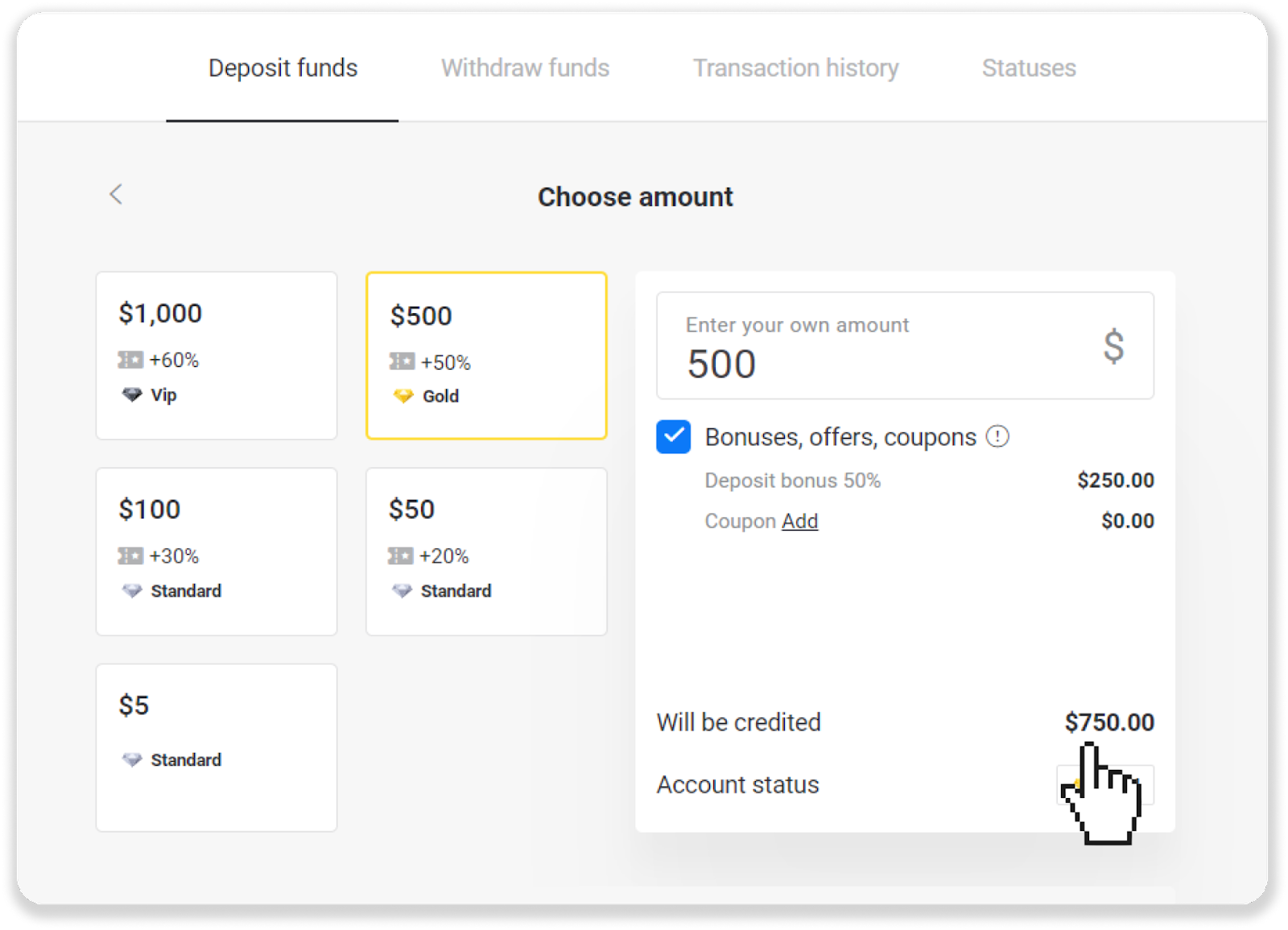 Tangkapan layar halaman deposit Binomo