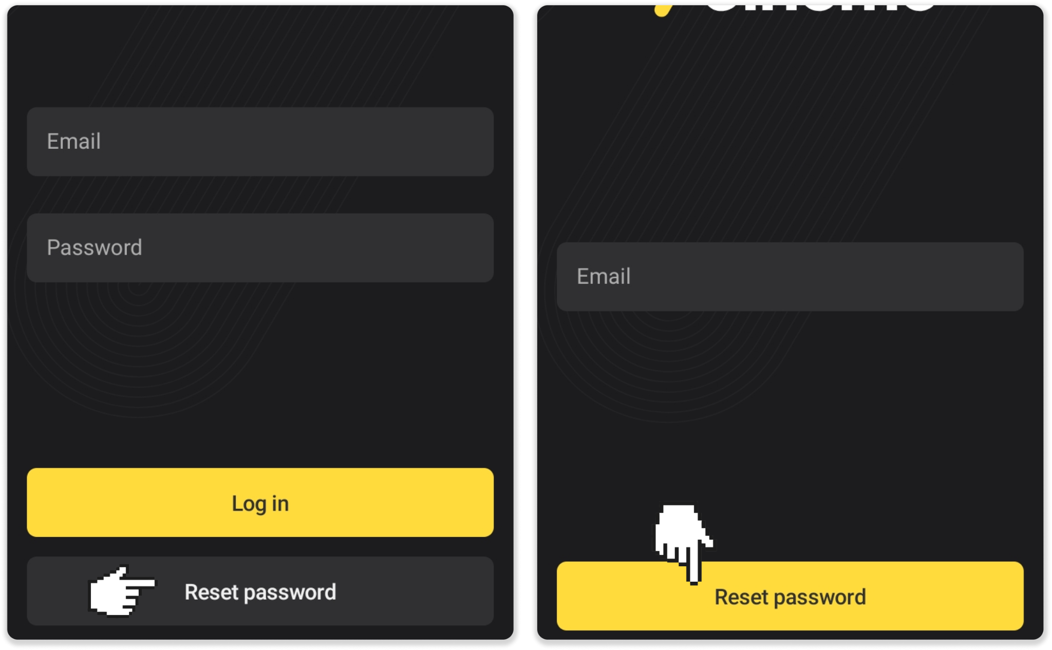 Formulir pemulihan kata sandi di situs Binomo