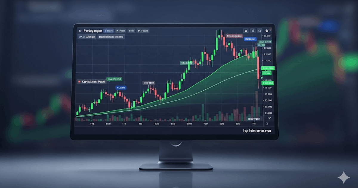 Grafik saham yang menunjukkan tren naik di layar monitor.