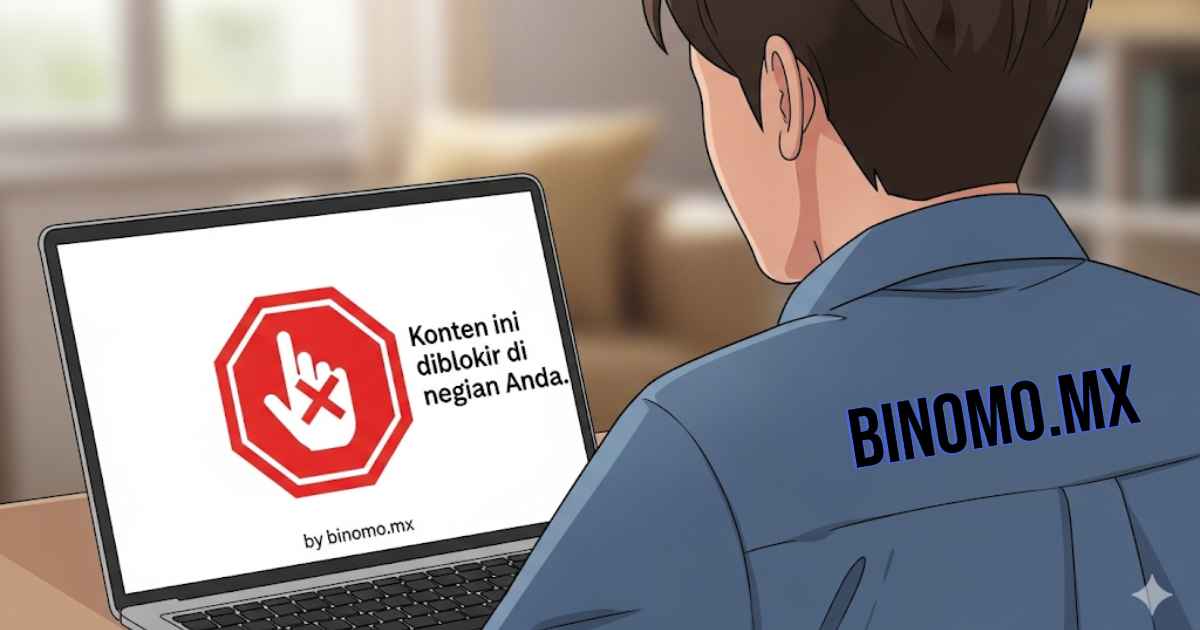 Ilustrasi gembok terbuka di depan logo Binomo